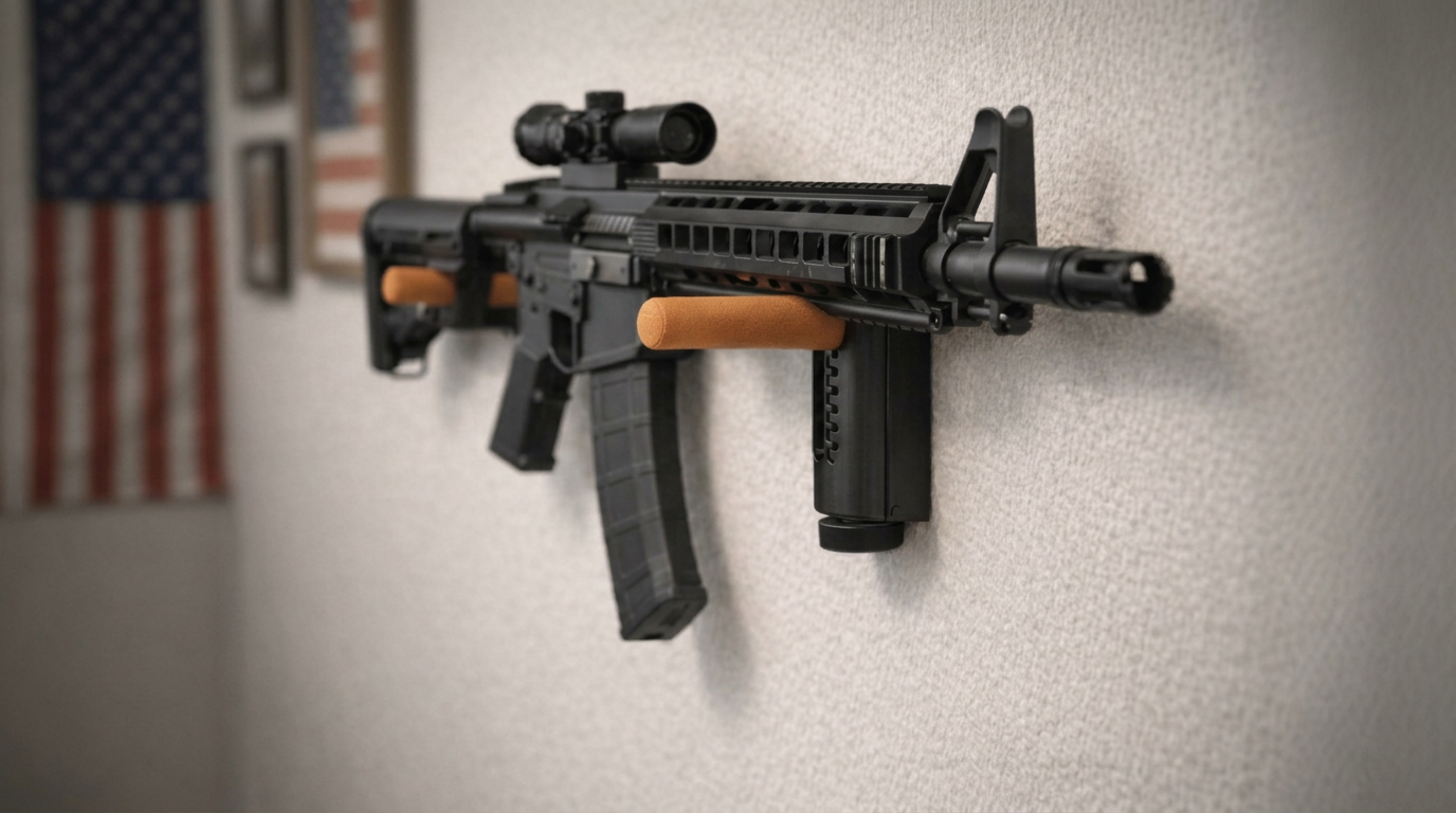 Texas Precision Mount holding an acoustic guitar on a wall